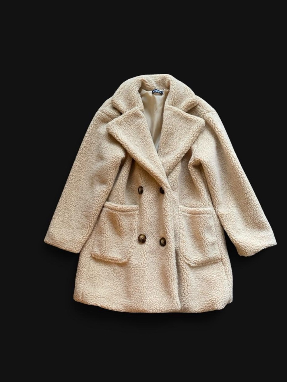 PrettyLittleThing Beige Teddy Double-Breasted Coat